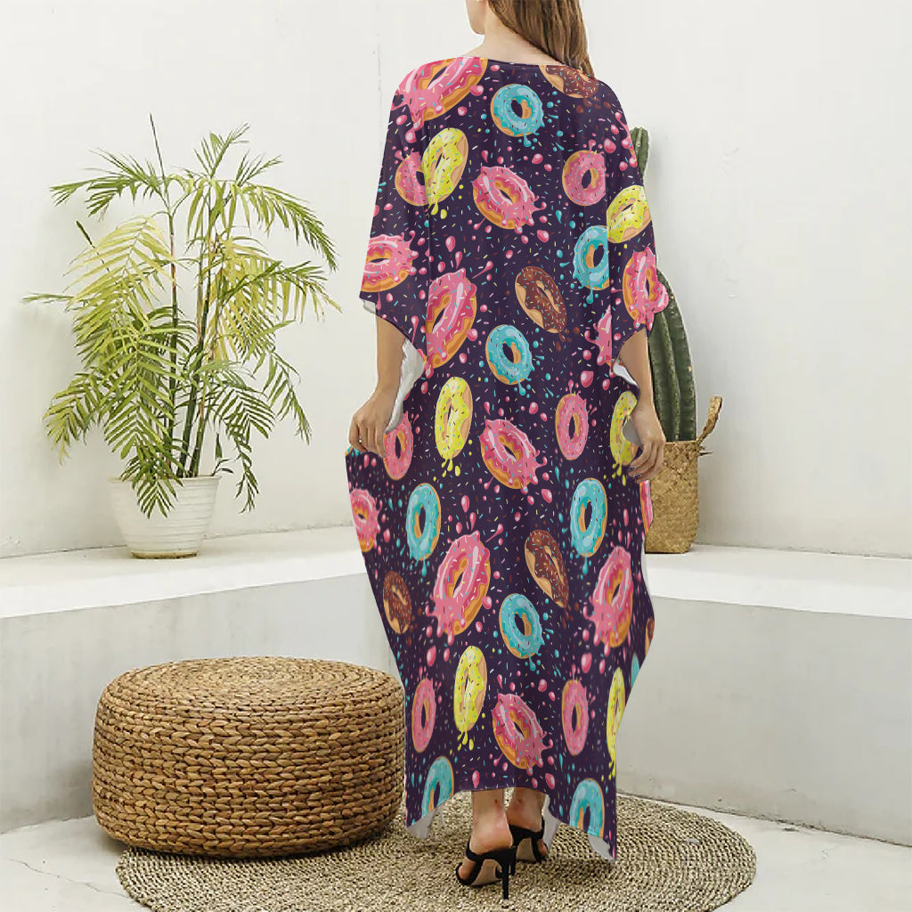 Sprinkles Donut Pattern Print Silk V-Neck Kaftan Dress