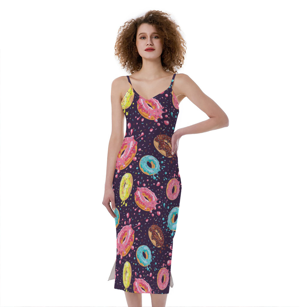 Sprinkles Donut Pattern Print Slim Fit Midi Cami Dress