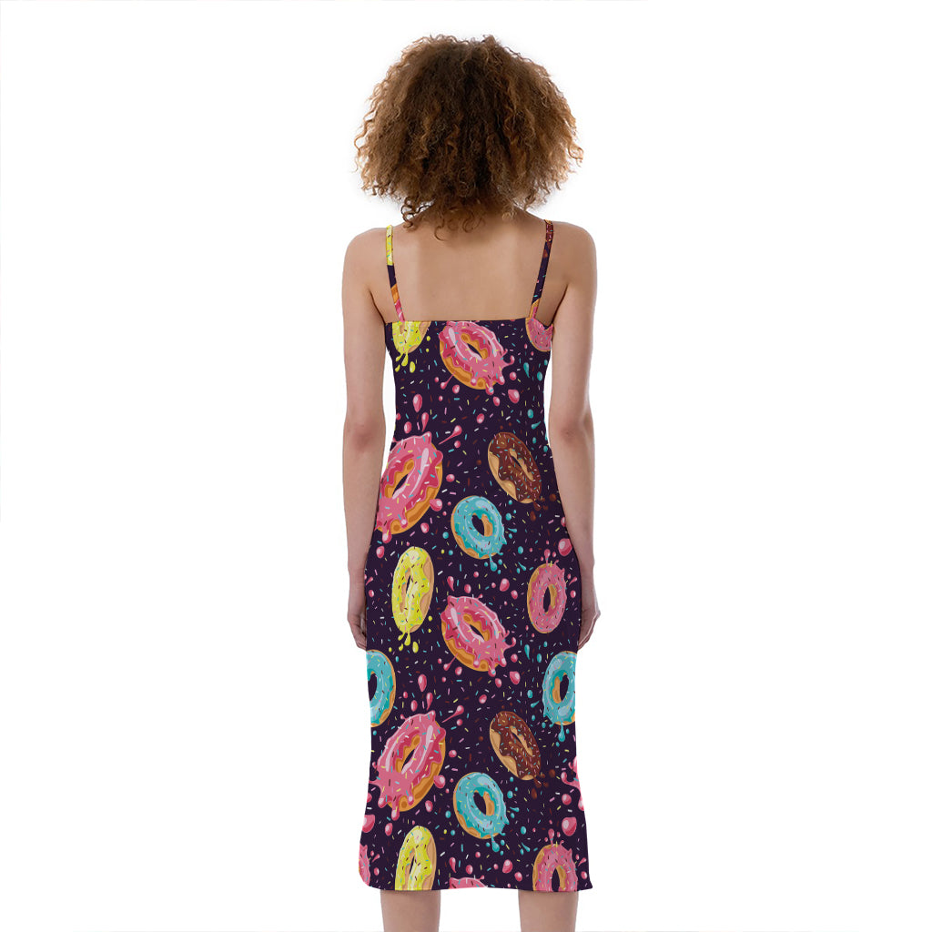 Sprinkles Donut Pattern Print Slim Fit Midi Cami Dress