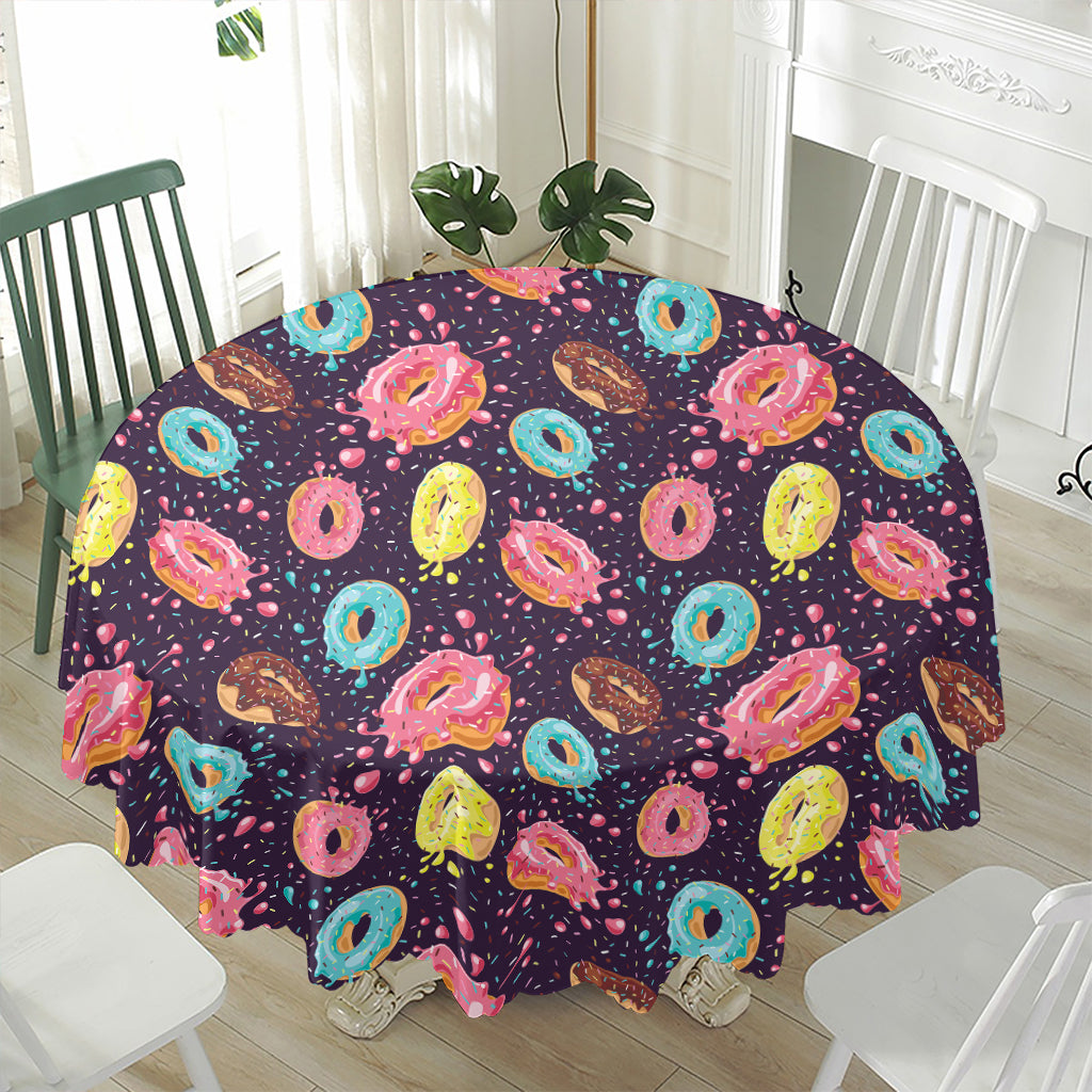 Sprinkles Donut Pattern Print Waterproof Round Tablecloth