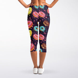 Sprinkles Donut Pattern Print Women's Capri Leggings