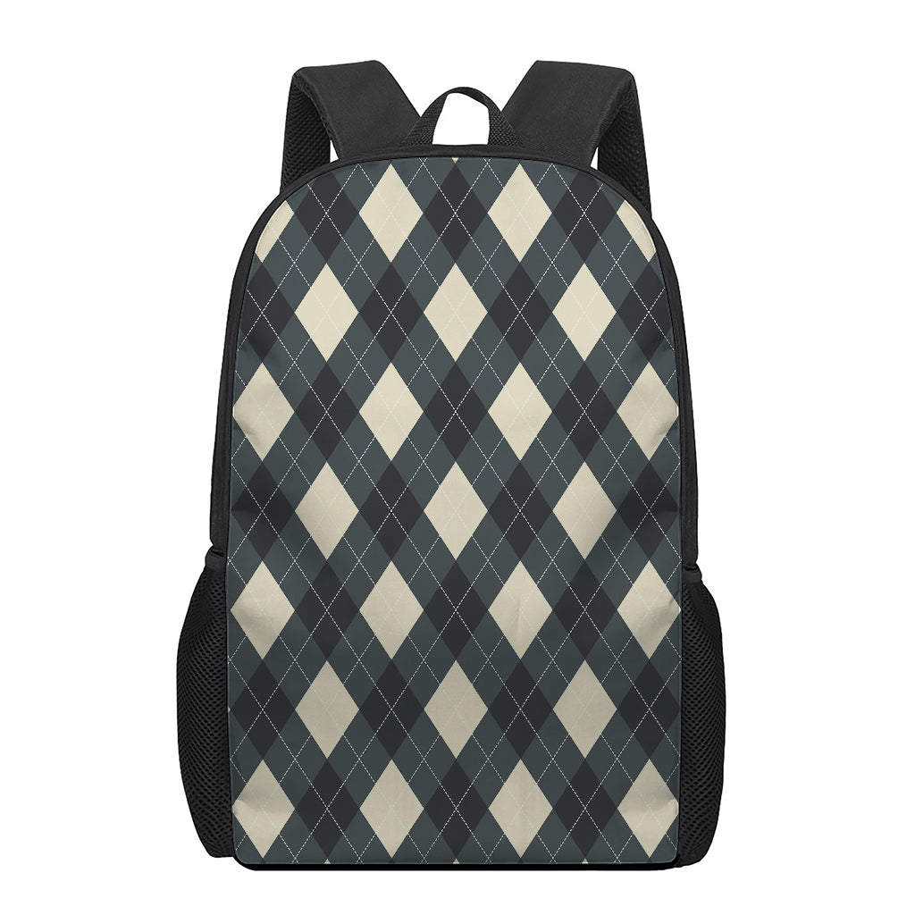 Spruce Blue And Beige Argyle Print 17 Inch Backpack