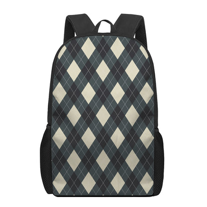 Spruce Blue And Beige Argyle Print 17 Inch Backpack