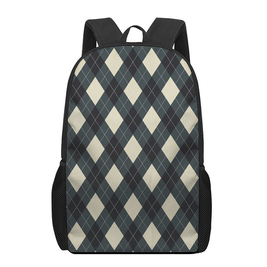 Spruce Blue And Beige Argyle Print 17 Inch Backpack