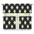 Spruce Blue And Beige Argyle Print 3 Piece Kitchen Curtains