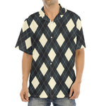 Spruce Blue And Beige Argyle Print Aloha Shirt