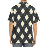 Spruce Blue And Beige Argyle Print Aloha Shirt