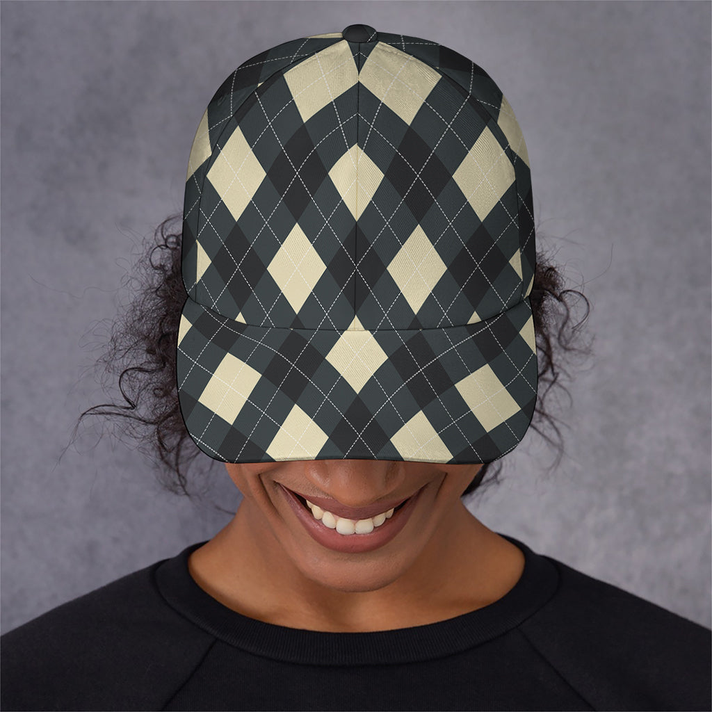Spruce Blue And Beige Argyle Print Baseball Cap