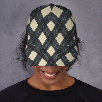 Spruce Blue And Beige Argyle Print Baseball Cap