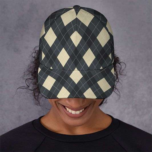 Spruce Blue And Beige Argyle Print Baseball Cap