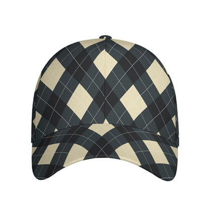 Spruce Blue And Beige Argyle Print Baseball Cap