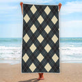 Spruce Blue And Beige Argyle Print Beach Towel