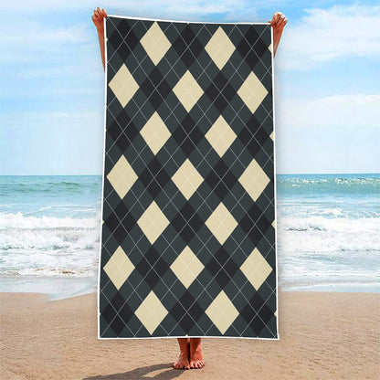 Spruce Blue And Beige Argyle Print Beach Towel