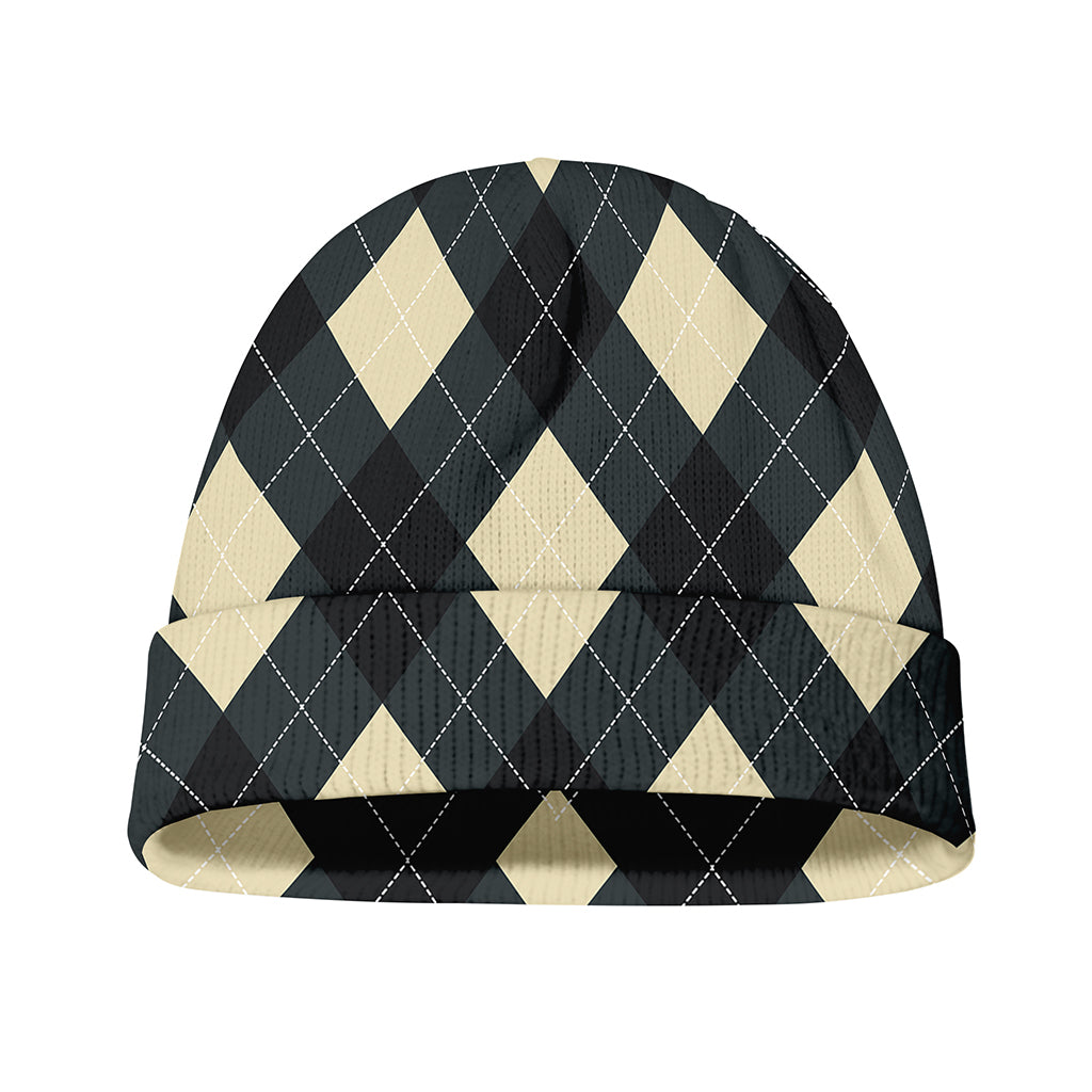 Spruce Blue And Beige Argyle Print Beanie
