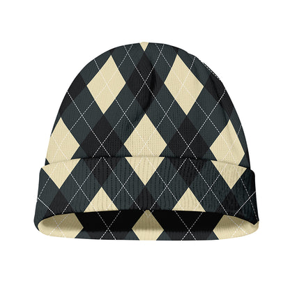 Spruce Blue And Beige Argyle Print Beanie