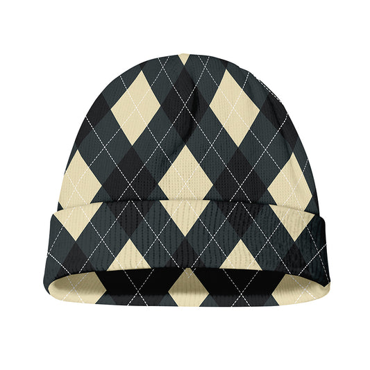 Spruce Blue And Beige Argyle Print Beanie