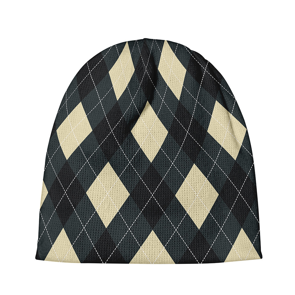 Spruce Blue And Beige Argyle Print Beanie