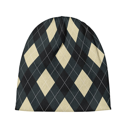 Spruce Blue And Beige Argyle Print Beanie