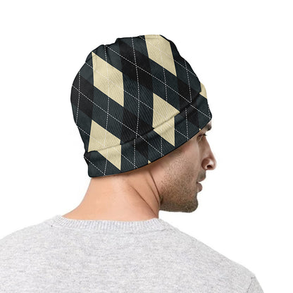 Spruce Blue And Beige Argyle Print Beanie