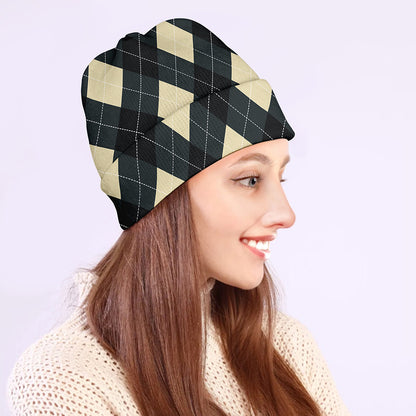 Spruce Blue And Beige Argyle Print Beanie