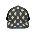 Spruce Blue And Beige Argyle Print Black Mesh Trucker Hat