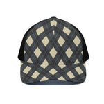 Spruce Blue And Beige Argyle Print Black Mesh Trucker Cap