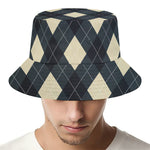 Spruce Blue And Beige Argyle Print Bucket Hat