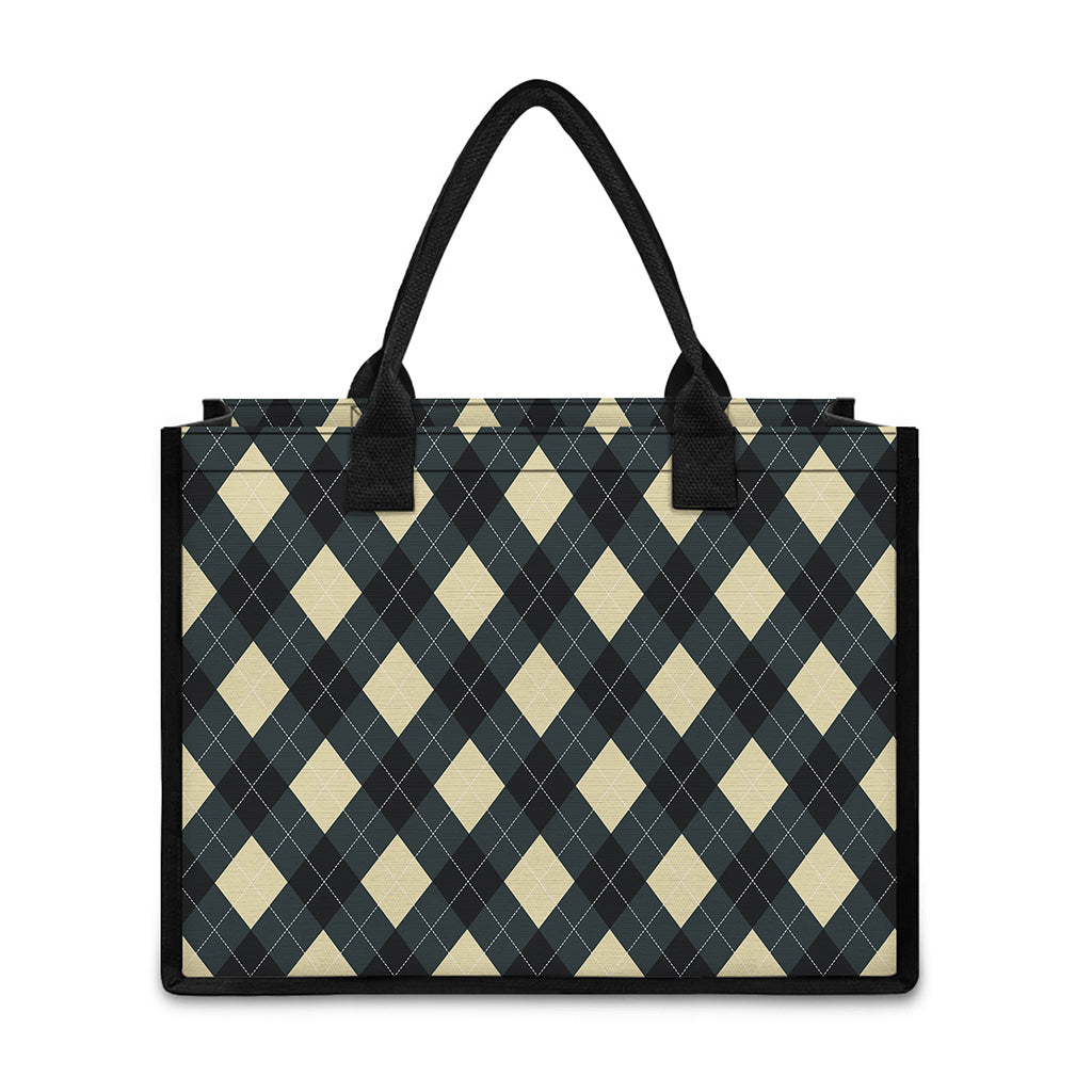 Spruce Blue And Beige Argyle Print Canvas Tote Bag