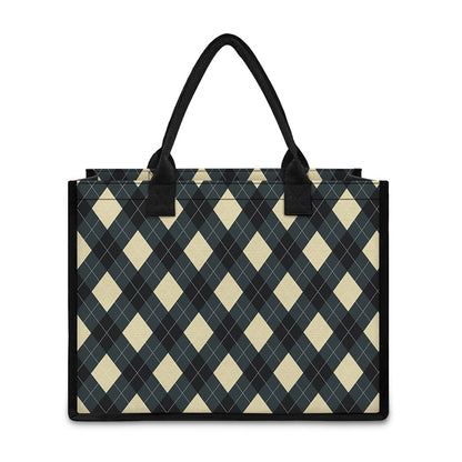 Spruce Blue And Beige Argyle Print Canvas Tote Bag