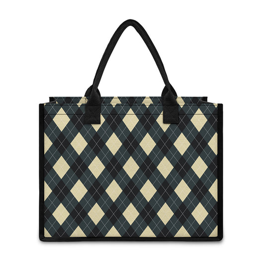 Spruce Blue And Beige Argyle Print Canvas Tote Bag