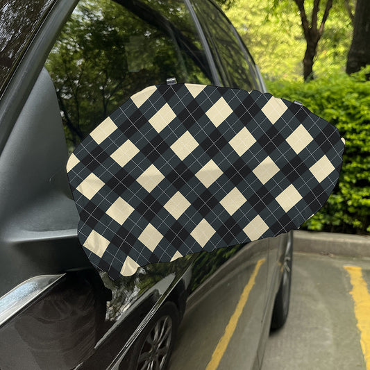 Spruce Blue And Beige Argyle Print Car Side Mirror Covers