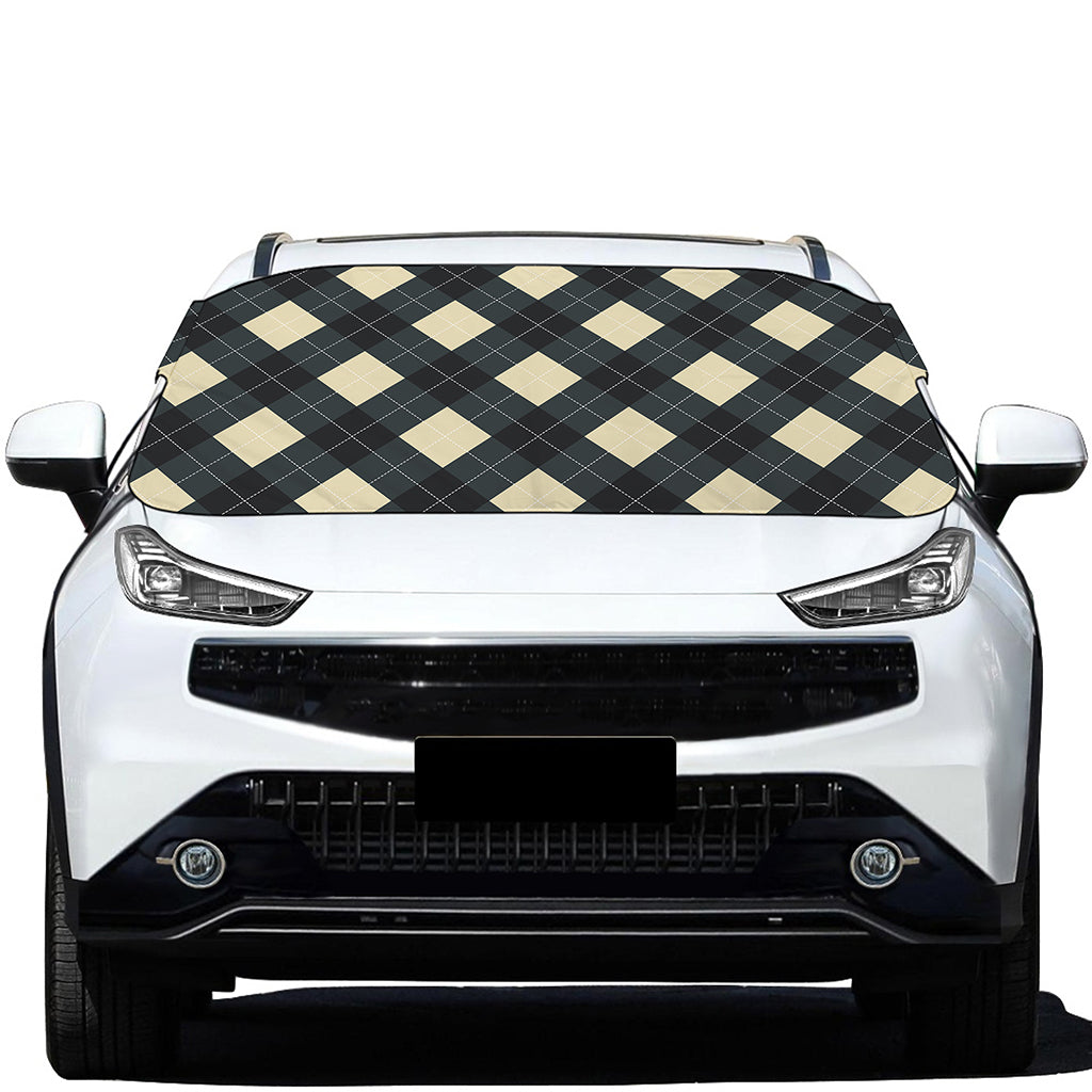 Spruce Blue And Beige Argyle Print Car Windshield Snow Cover