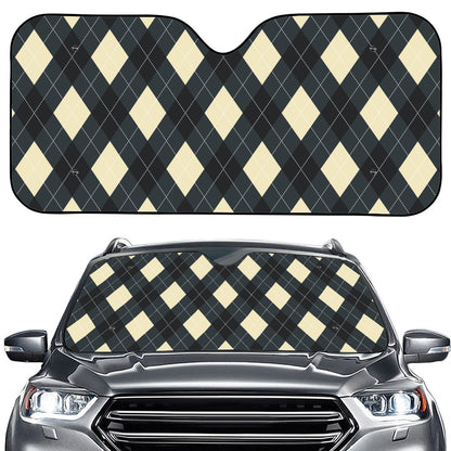 Spruce Blue And Beige Argyle Print Car Windshield Sun Shade