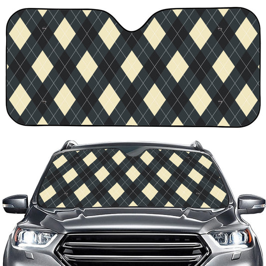 Spruce Blue And Beige Argyle Print Car Windshield Sun Shade