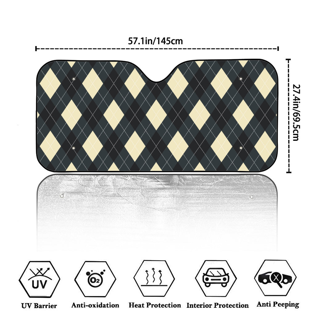 Spruce Blue And Beige Argyle Print Car Windshield Sun Shade