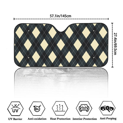 Spruce Blue And Beige Argyle Print Car Windshield Sun Shade