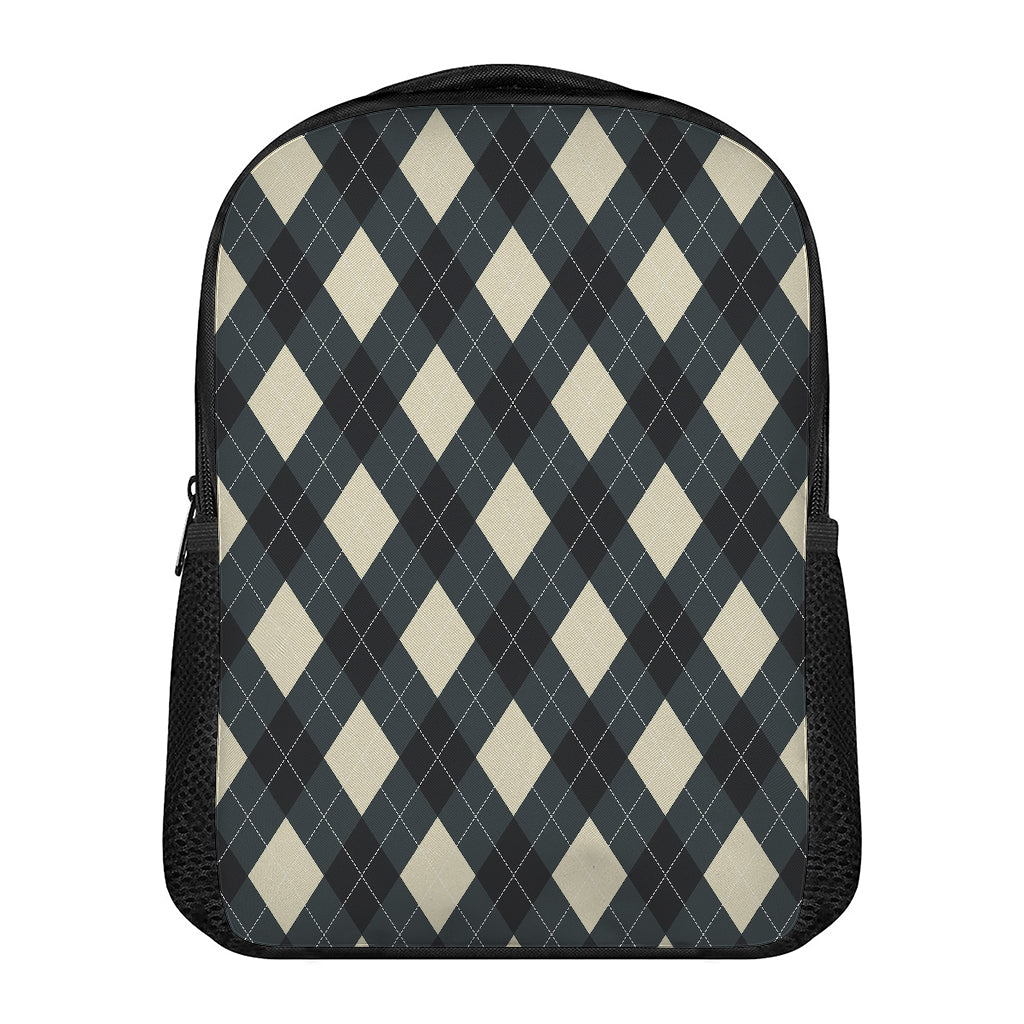 Spruce Blue And Beige Argyle Print Casual Backpack