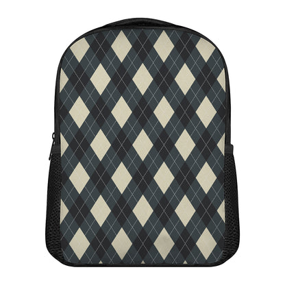 Spruce Blue And Beige Argyle Print Casual Backpack