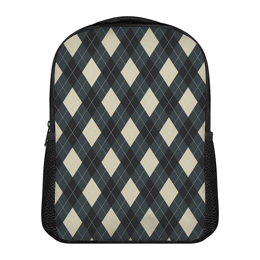 Spruce Blue And Beige Argyle Print Casual Backpack