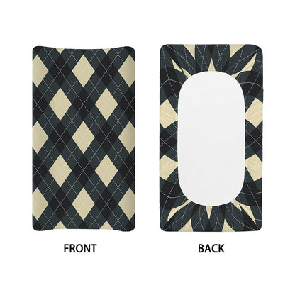 Spruce Blue And Beige Argyle Print Changing Pad Cover