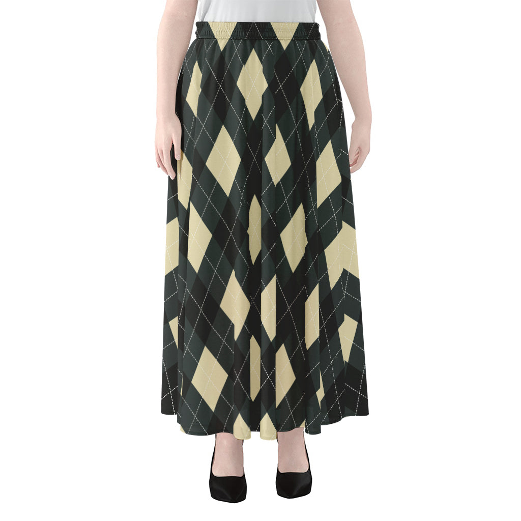 Spruce Blue And Beige Argyle Print Chiffon Maxi Skirt