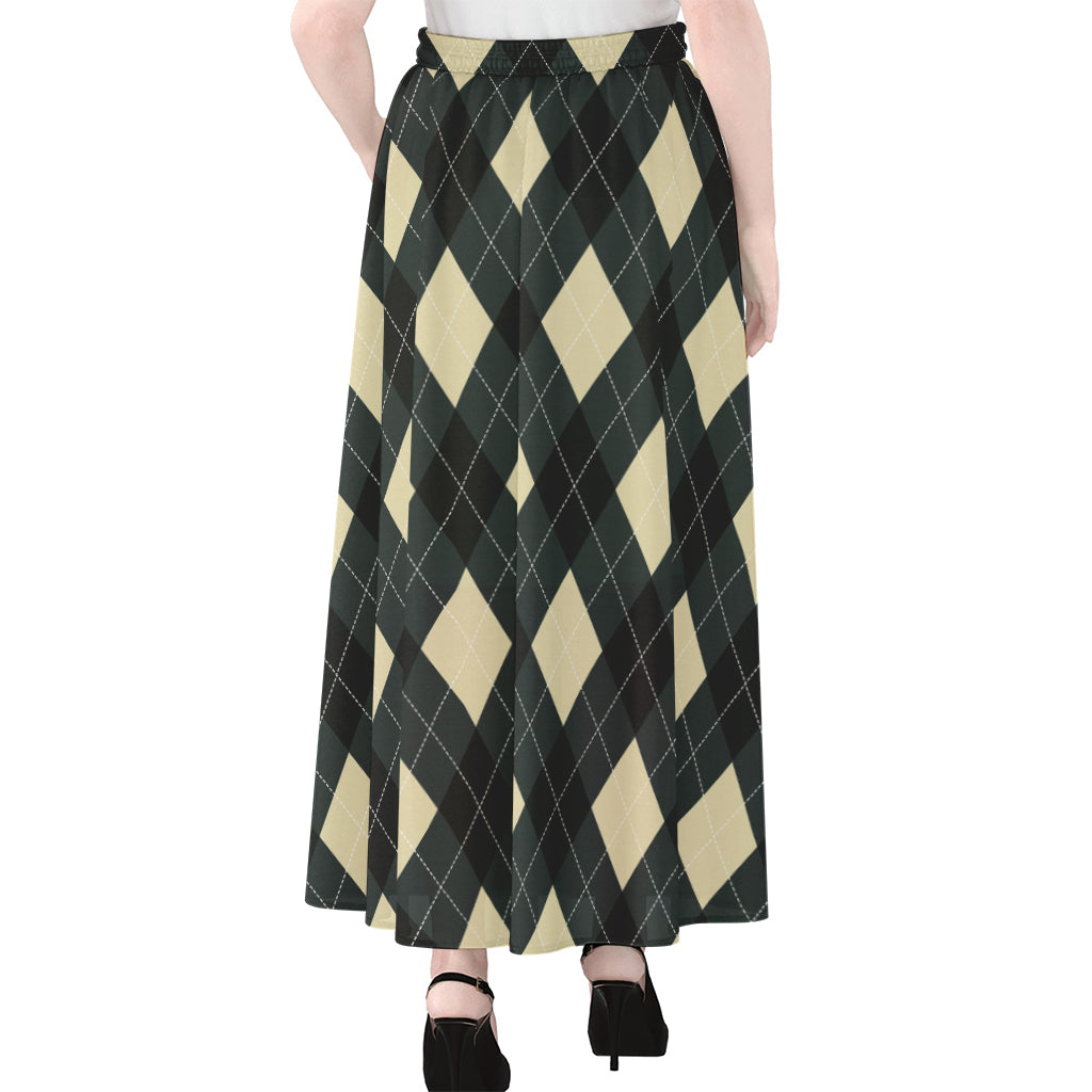 Spruce Blue And Beige Argyle Print Chiffon Maxi Skirt