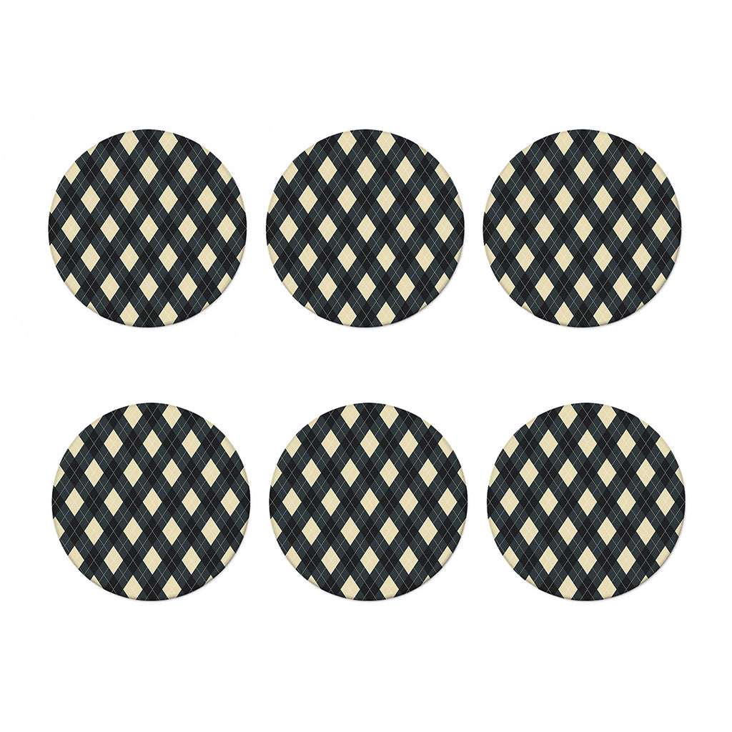 Spruce Blue And Beige Argyle Print Coaster Set