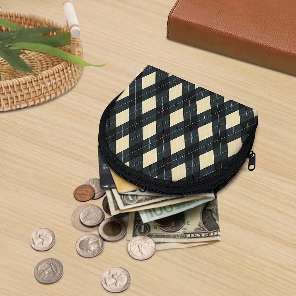 Spruce Blue And Beige Argyle Print Coin Purse