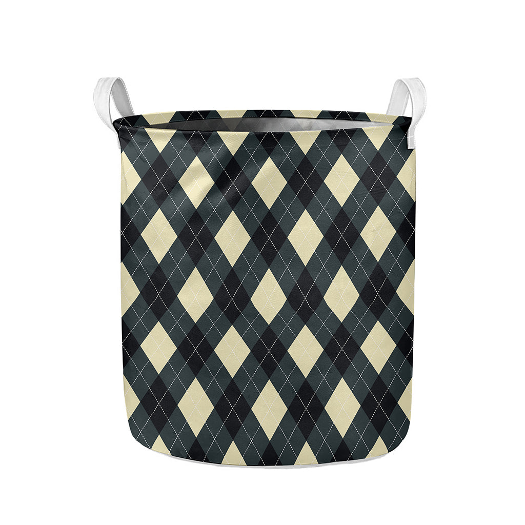 Spruce Blue And Beige Argyle Print Collapsible Laundry Basket