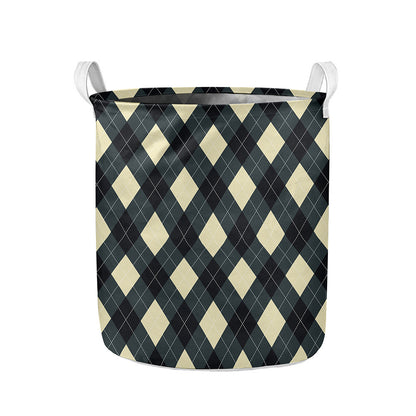 Spruce Blue And Beige Argyle Print Collapsible Laundry Basket