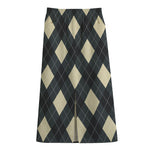 Spruce Blue And Beige Argyle Print Cotton Front Slit Maxi Skirt