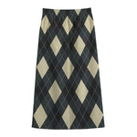 Spruce Blue And Beige Argyle Print Cotton Front Slit Maxi Skirt