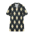 Spruce Blue And Beige Argyle Print Cotton Hawaiian Shirt