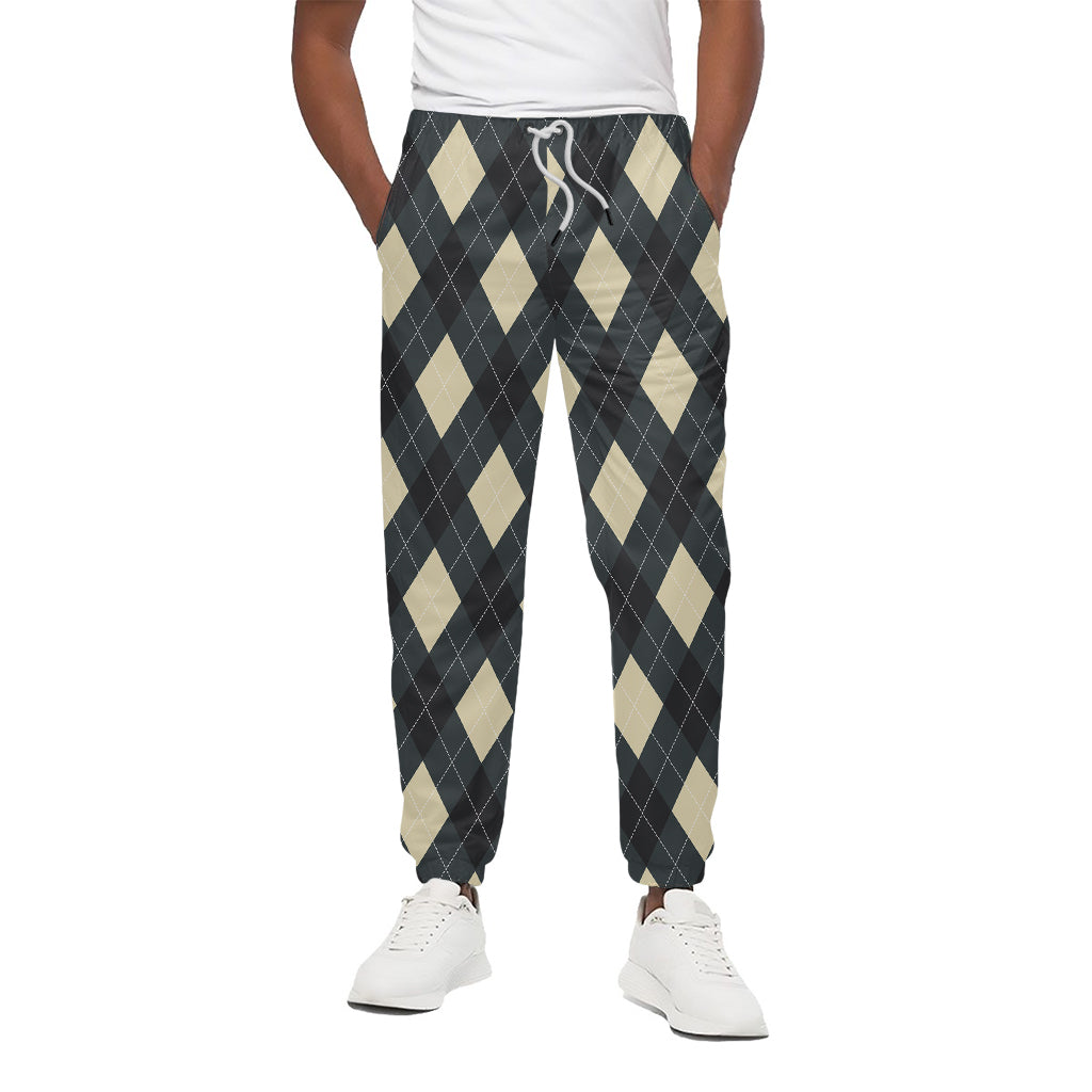 Spruce Blue And Beige Argyle Print Cotton Pants